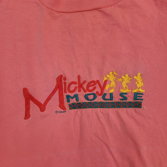 Vintage 80s Disney Mickey-Mouse Shirt XL 26x29 Salmon-Pink - Picture 9 of 15